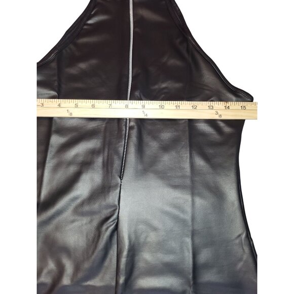 PrettyLittleThing Black PU Zip Front Unitard Size 6 - Picture 4 of 7